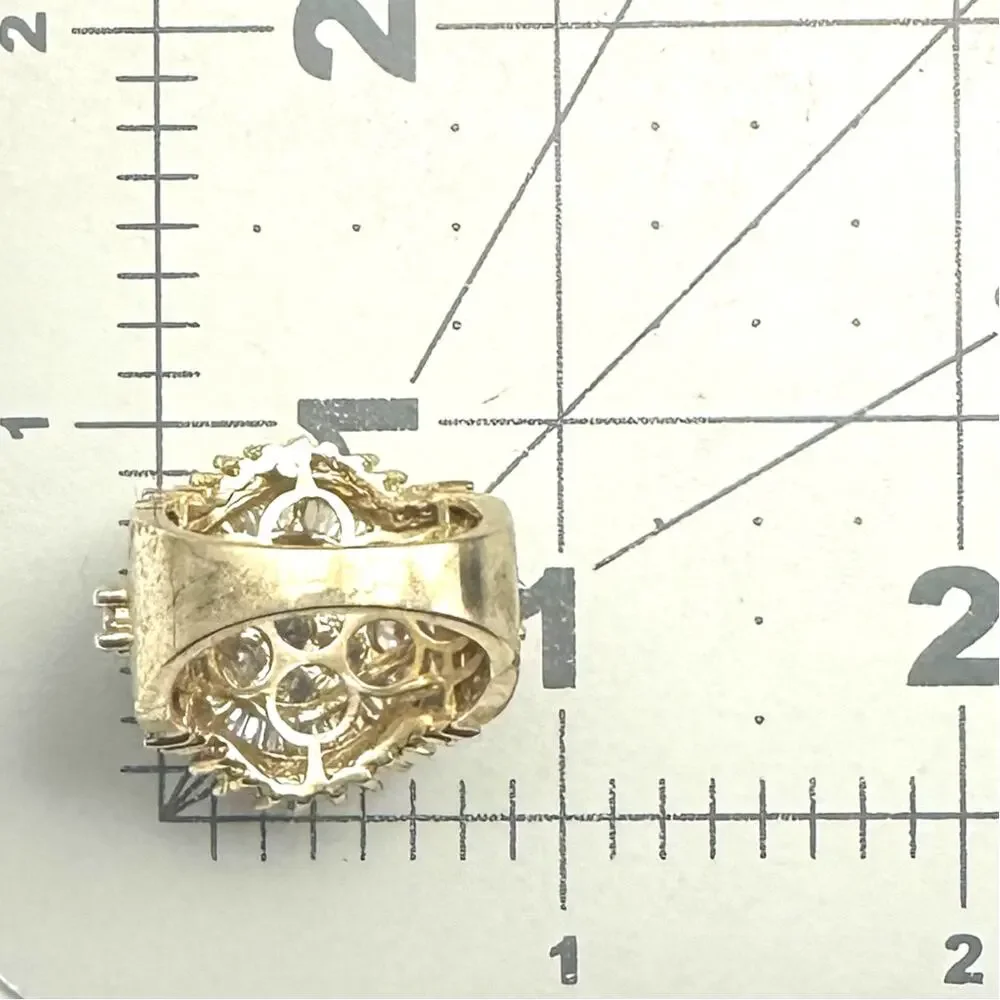 SJD 925 sterling silver gold vermeil cubic zirconia cocktail cluster ring size 7